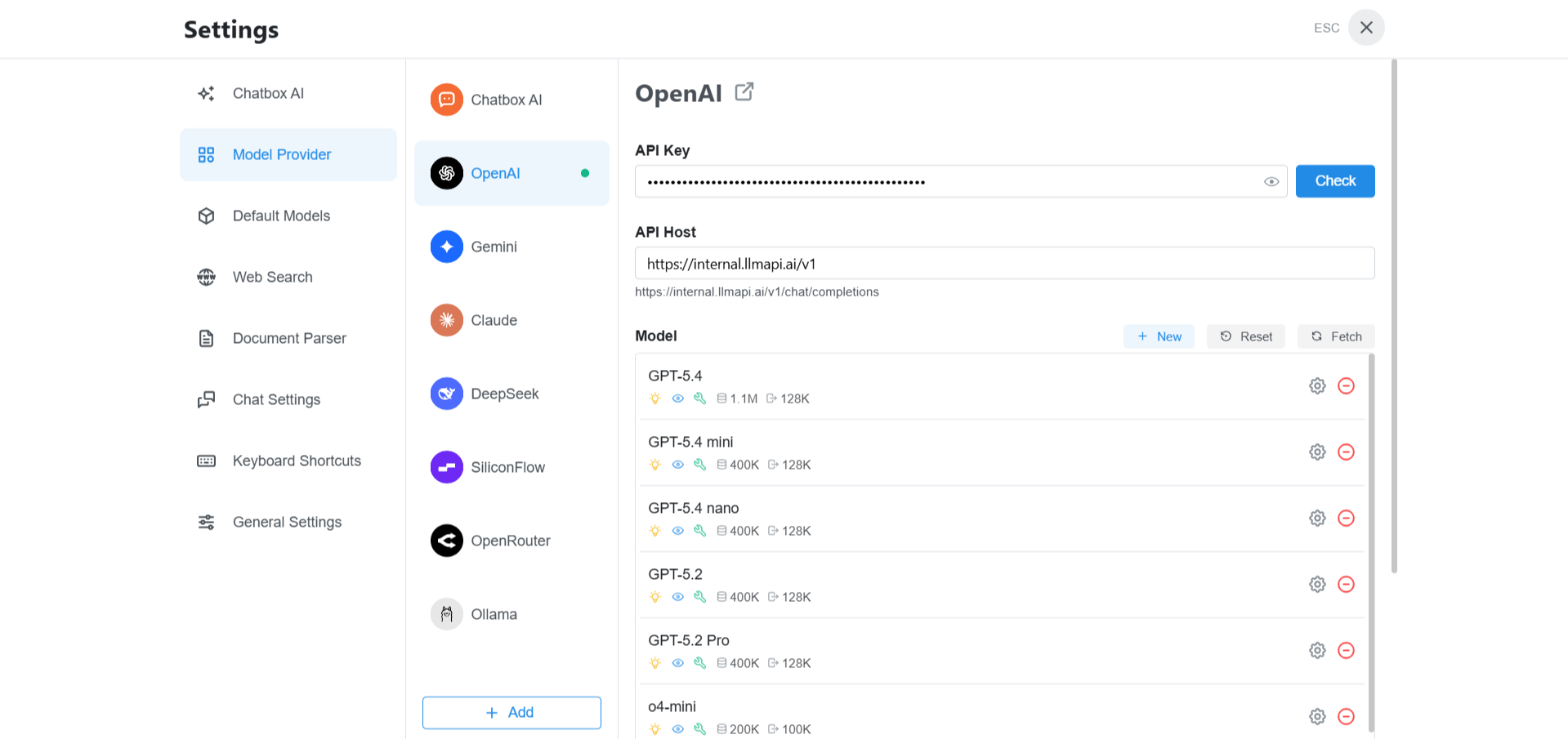 Select OpenAI API Compatible in ChatBox settings