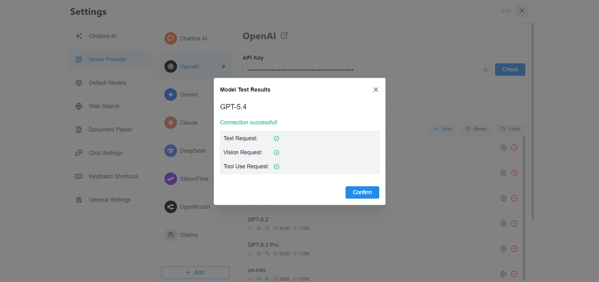 Test LLM API in ChatBox
