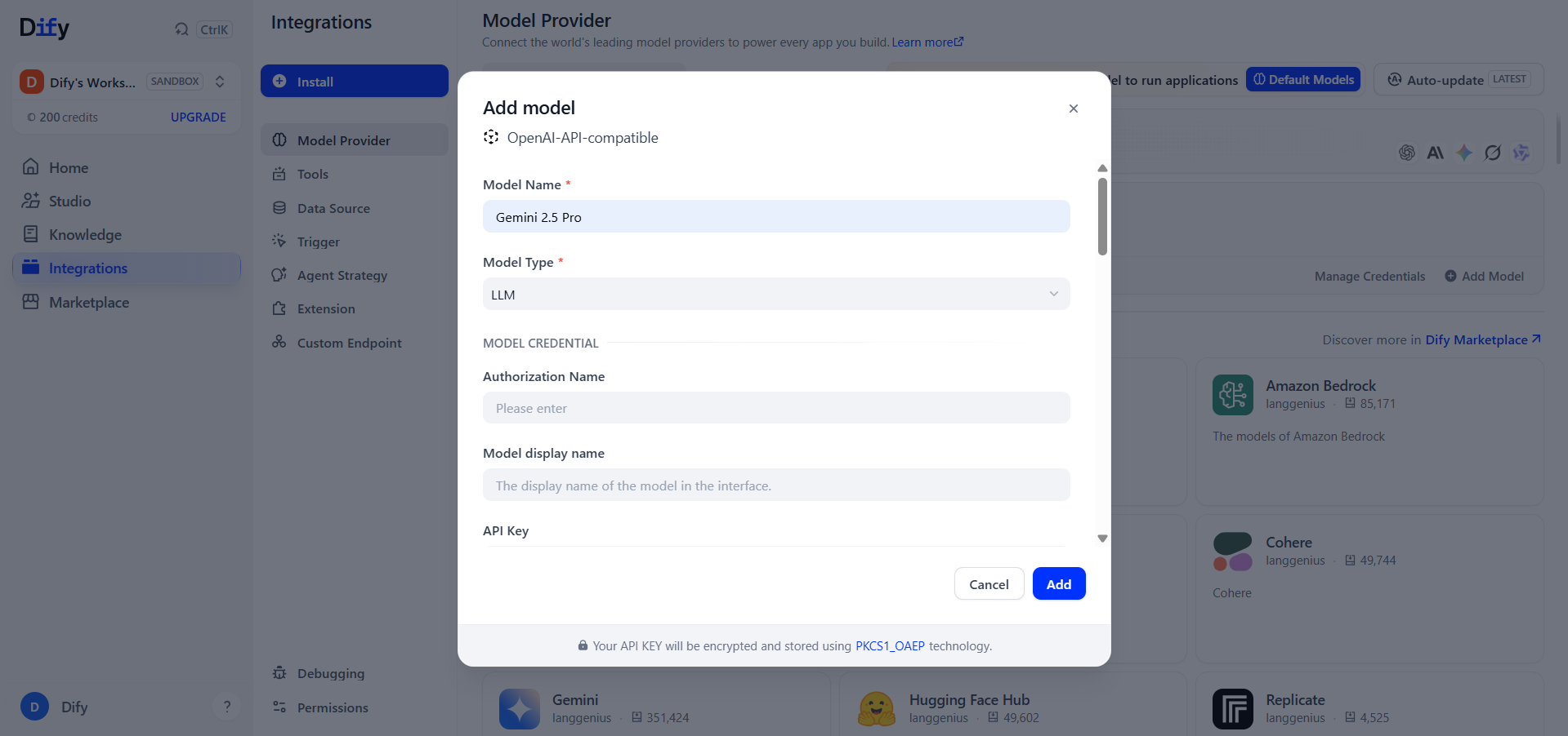 Basic model settings for an OpenAI-compatible provider in Dify
