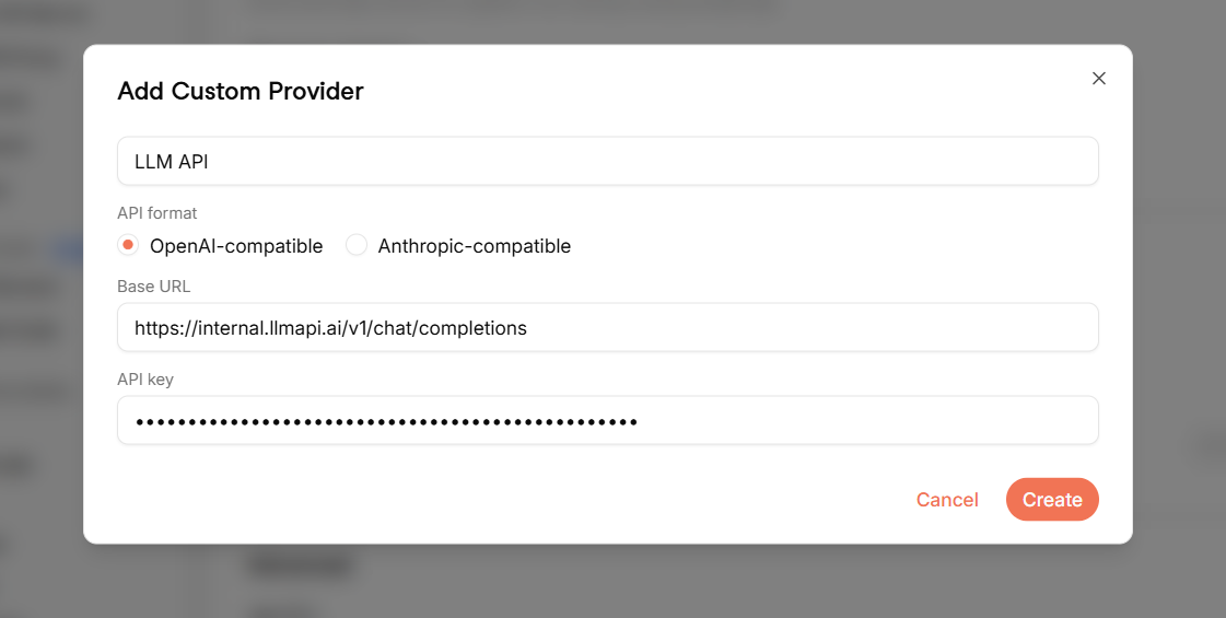 Configure LLM API as a custom OpenAI-compatible provider in Jan