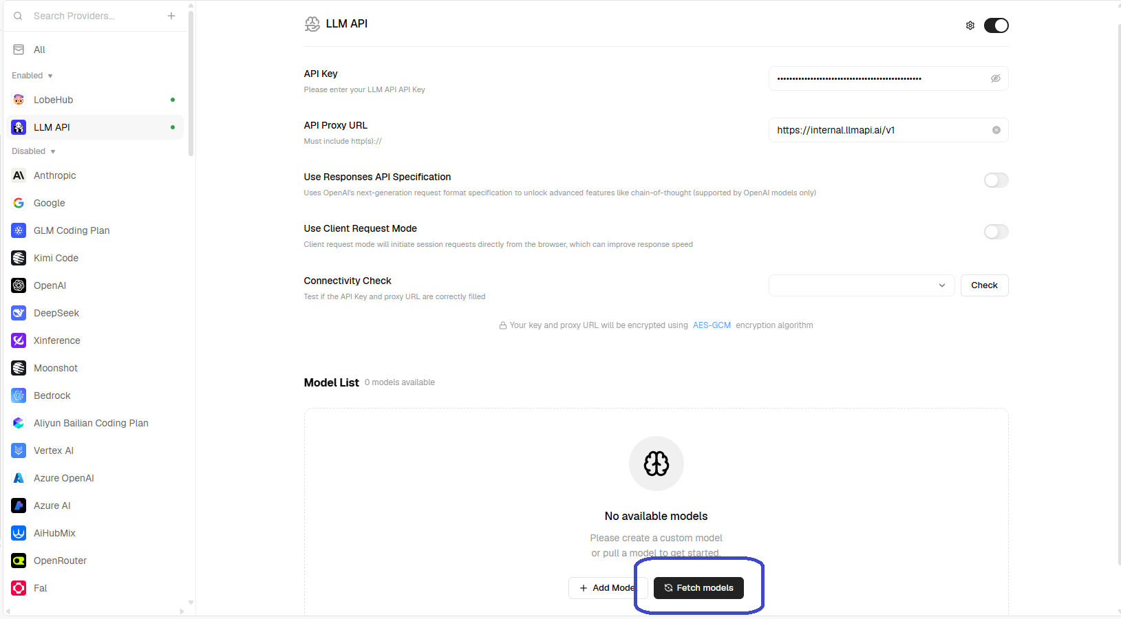 Fetch the LLM API model list in LobeHub