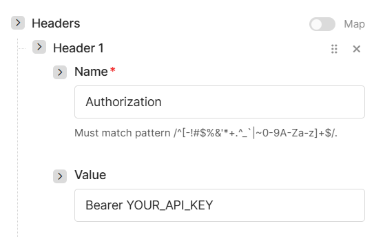 Add the LLM API Bearer token to the Authorization header