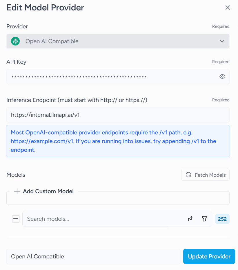 Configure LLM API as an OpenAI-compatible provider in Msty