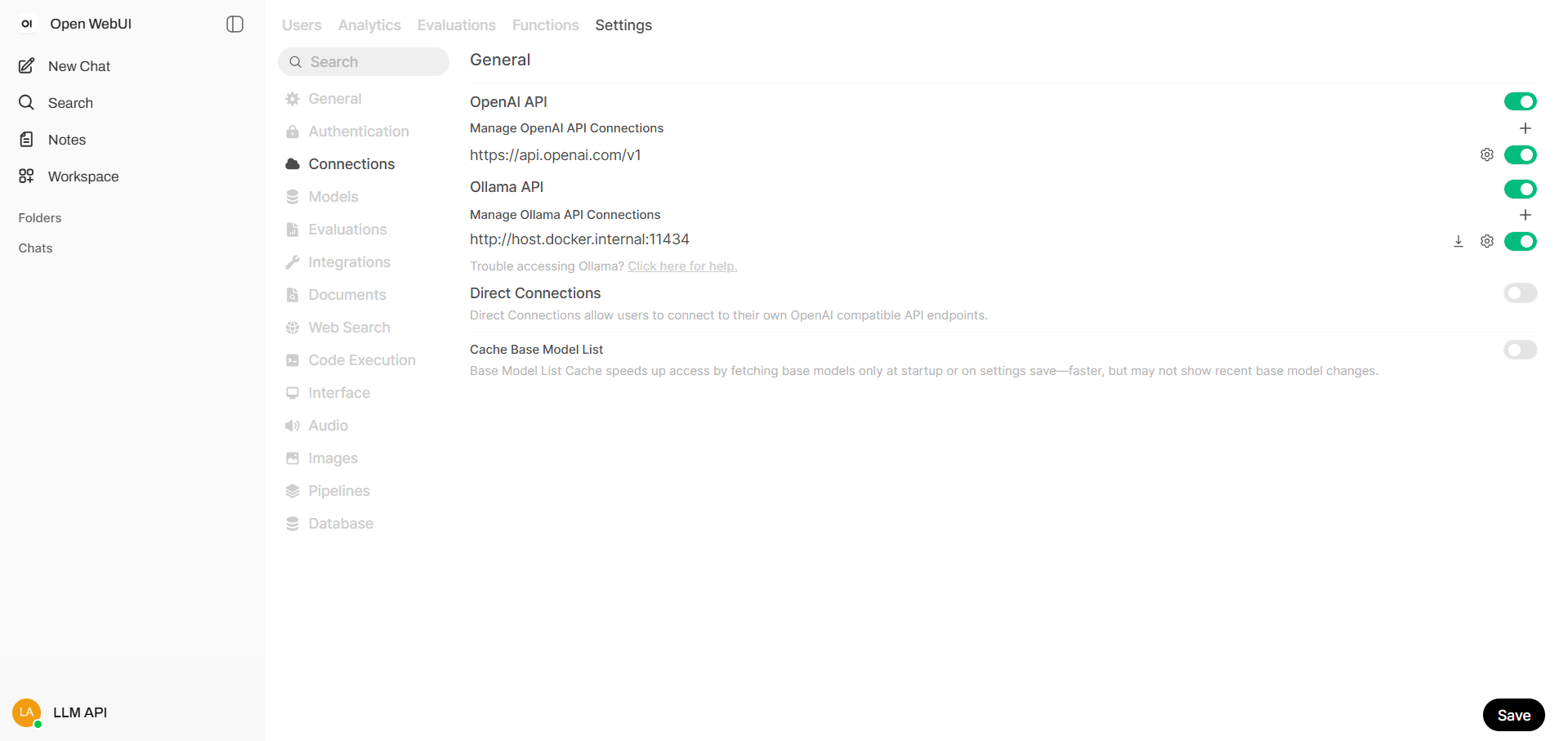 OpenAI API connection settings in Open WebUI