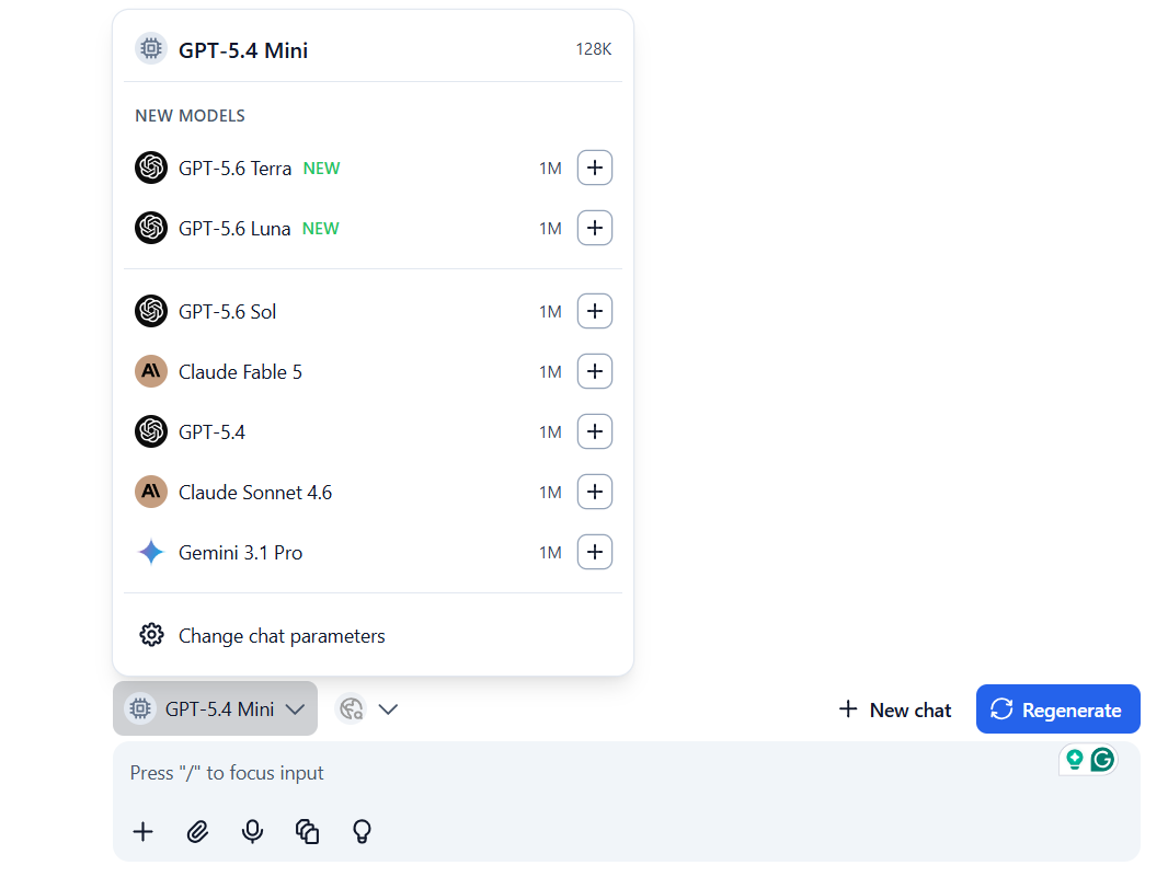 Select the custom LLM API model from the TypingMind chat model menu